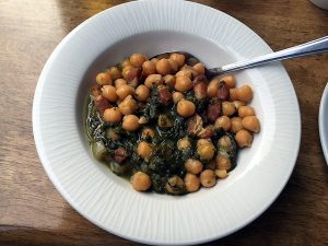 Chickpeas, spinach, pancetta.