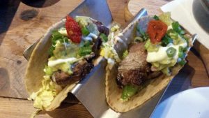 Flat iron steak tacos.