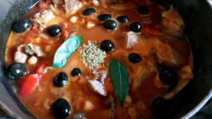 Spanish-inspired stew ready for the oven. Spanish-inspired stew ready for the oven.
