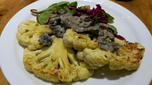 Cauliflower "steaks" and mushroom and peppercorn sauce - Henderson's Edinburgh.