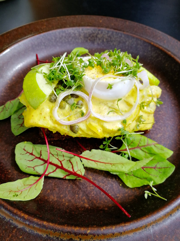 Curried herring open sandwich from Fleisch, Copenhagen.