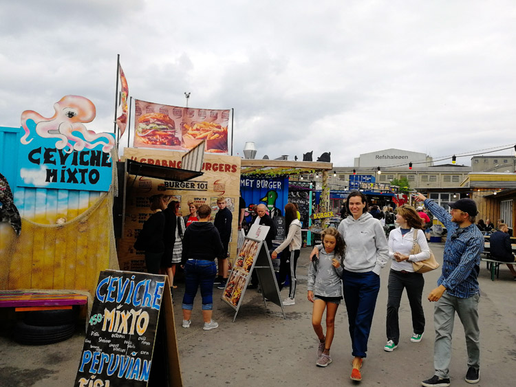 Enjoying Reffen street food market, Copenhagen.